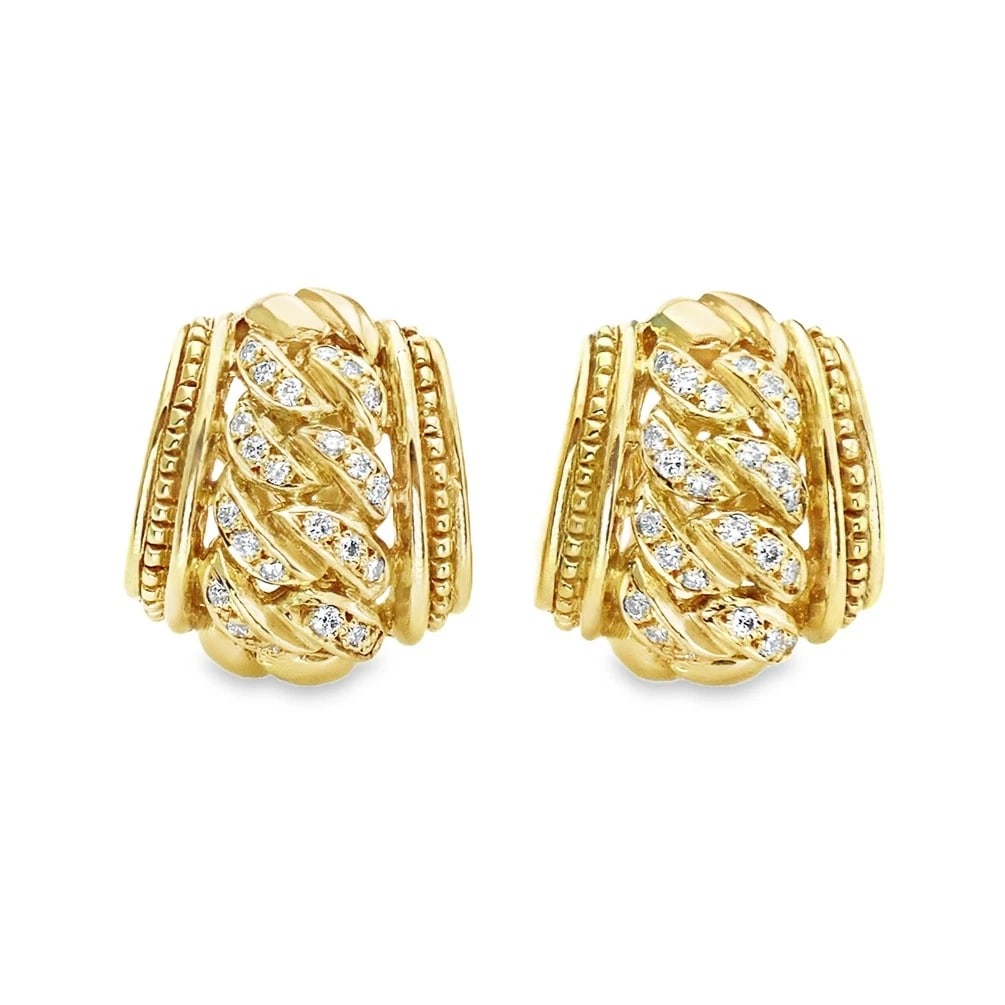 JUDITH RIPKA DIAMOND CURB LINK 18K YELLOW GOLD HUGGIE EARRINGS (1 of 3)