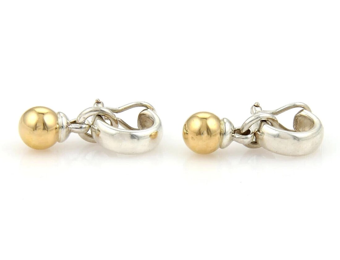 TIFFANY & CO. 18K GOLD BALL STERLING SILVER EARRINGS: Tiffany & Co. 18k Gold Ball Sterling Silver Earrings Brand: Tiffany & Co. Type/Style: Earrings Material: Sterling silver and 18k yellow gold Color: Silver Size: Measurements: Approximately 1.35inch lo