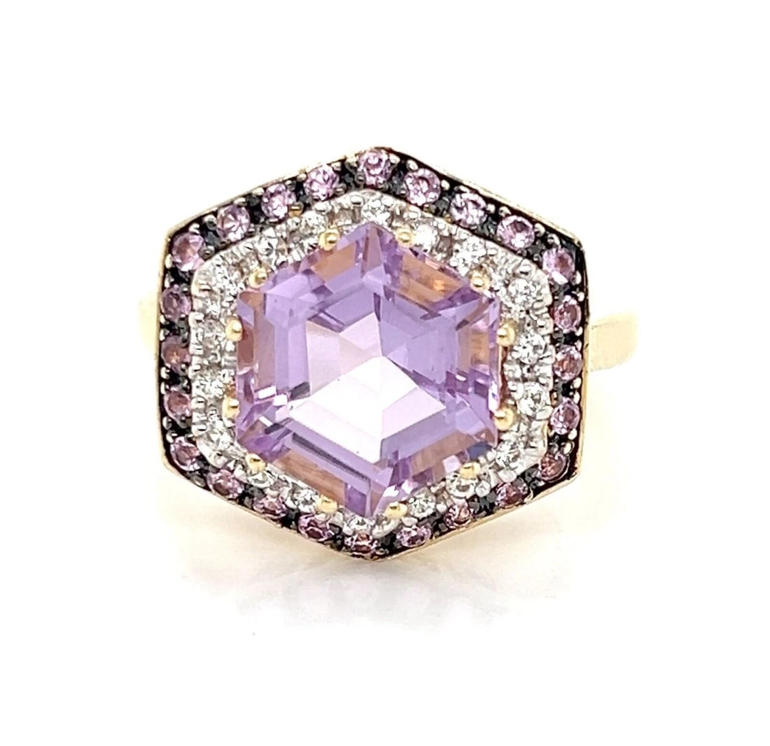 LE VIAN AMETHYST PINK WHITE SAPPHIRE 14K TWO-TONE GOLD RING (1 of 5)