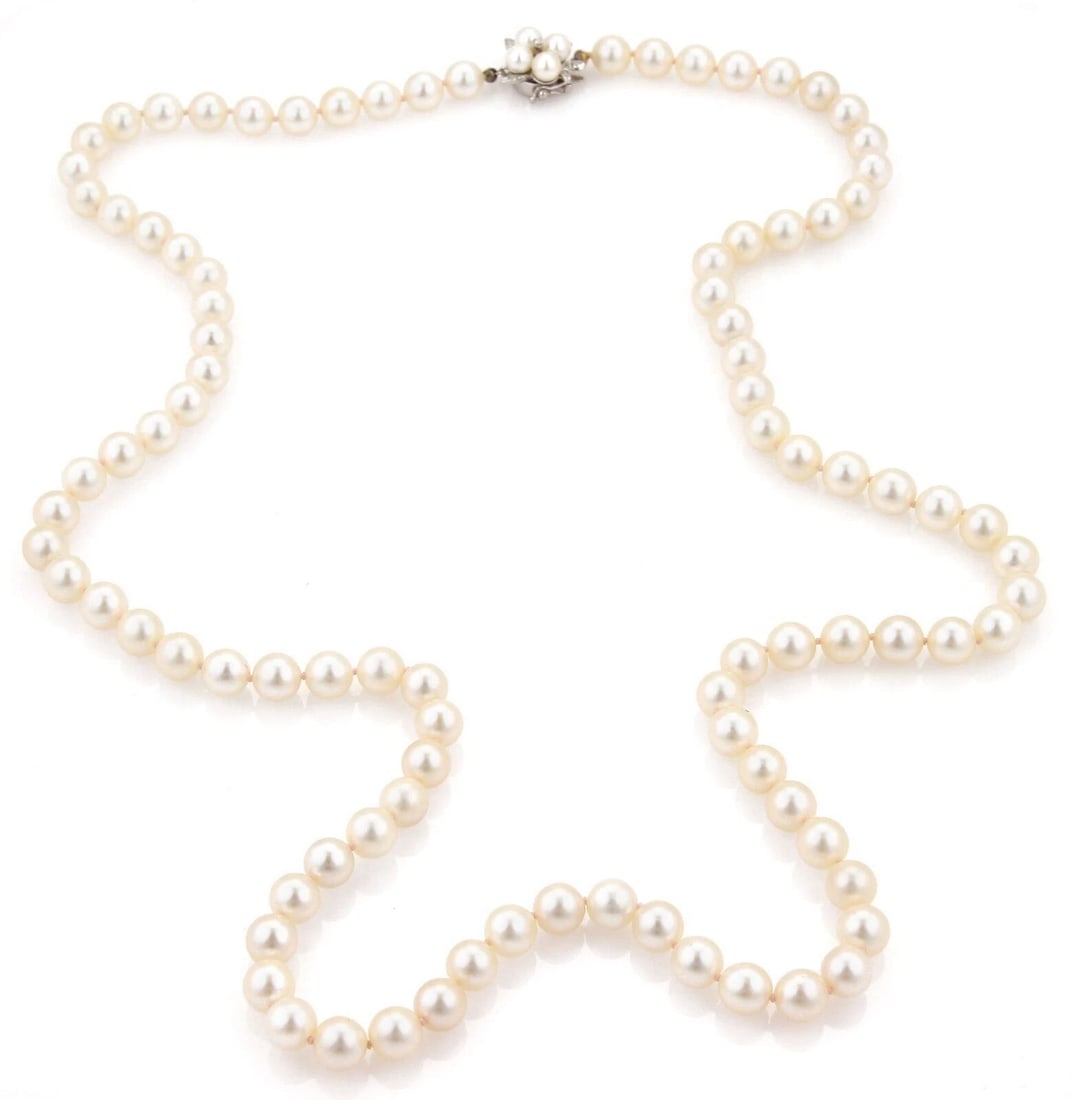 CULTURED PEARL DIAMOND 14K WHITE GOLD BEADED NECKLACE: Cultured Pearl Diamond 14k White Gold Beaded Necklace Brand: Unbranded Type/Style: Necklace Material: 14k white gold Color: White Size: Measurements: Approximately 31.5inch long x 0.30inch wide x