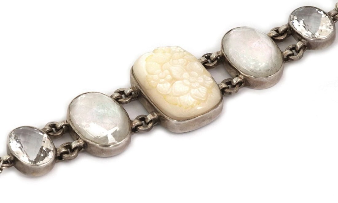 STEPHEN DWECK MOP QUARTZ STERLING SILVER FLORAL BRACELET: Stephen Dweck MOP Quartz Sterling Silver Floral Bracelet Brand: Stephen Dweck Type/Style: Bracelet Material: Sterling silver 925 Color: silver Size: Bracelet Length: Approximately 8inch Measurements: 