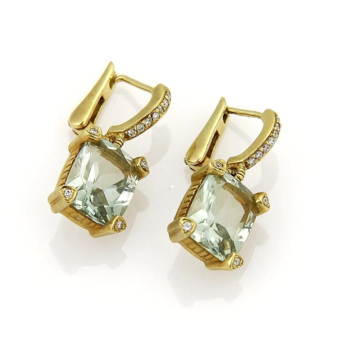 JUDITH RIPKA PRASIOLITE DIAMOND 18K YELLOW GOLD EARRINGS (1 of 2)