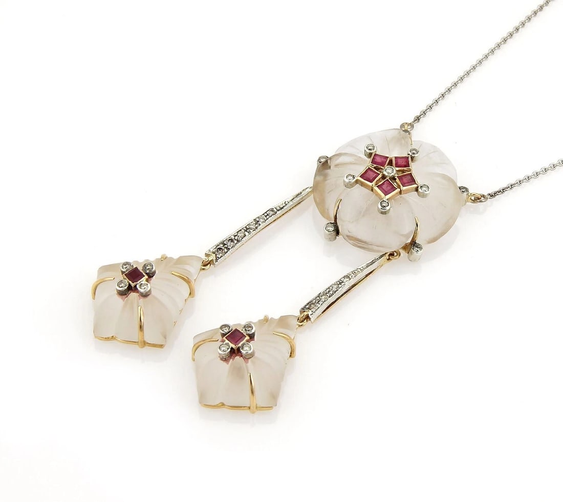 DIAMOND RUBY CAMPHOR GLASS NECKLACE - 2