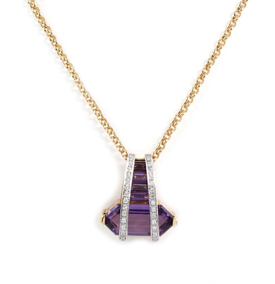 AMETHYST DIAMOND 18K YELLOW GOLD PLATINUM PENDANT NECKLACE (1 of 3)