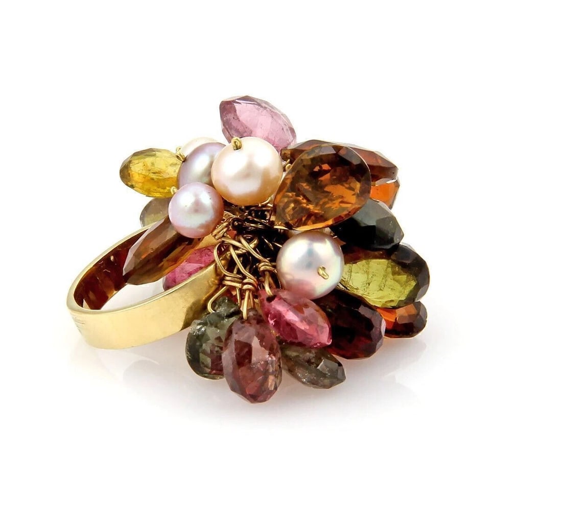 MULTICOLOR BRIOLETTE 18K YELLOW GOLD DANGLE RING - 2