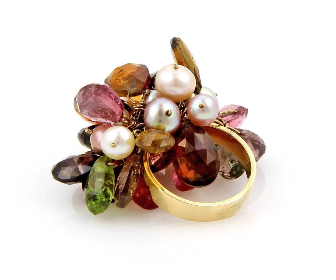 MULTICOLOR BRIOLETTE 18K YELLOW GOLD DANGLE RING - 4