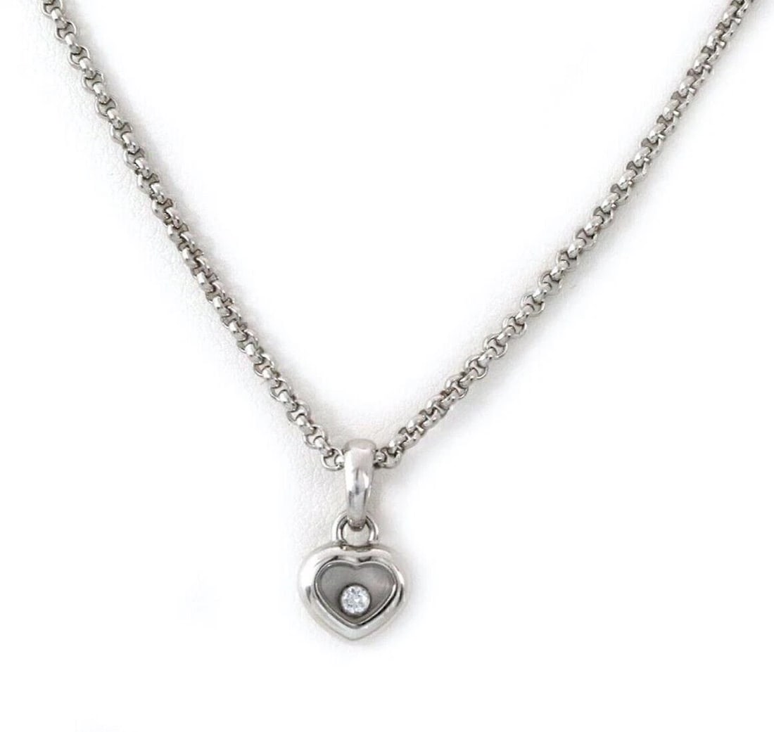 CHOPARD HAPPY DIAMONDS 18K WHITE GOLD PENDANT NECKLACE: Chopard Happy Diamonds 18k White Gold Pendant Necklace Brand: Chopard Type/Style: Necklace Material: 18k white gold Main Stone Natural Color: white Size: Chain Measurements: Approximately 16.5inch lon