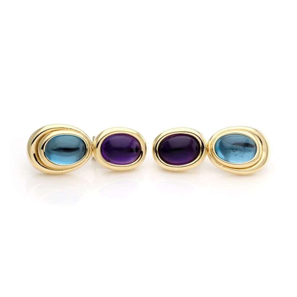 H. STERN AMETHYST BLUE TOPAZ 18K YELLOW GOLD EARRINGS: H. Stern Amethyst Blue Topaz 18k Yellow Gold Earrings Brand: H. Stern Type/Style: Earring Material: 18k yellow gold Color: yellow Size: Measurements: Approximately 1.54inch long x 0.63inch wide x 0.30