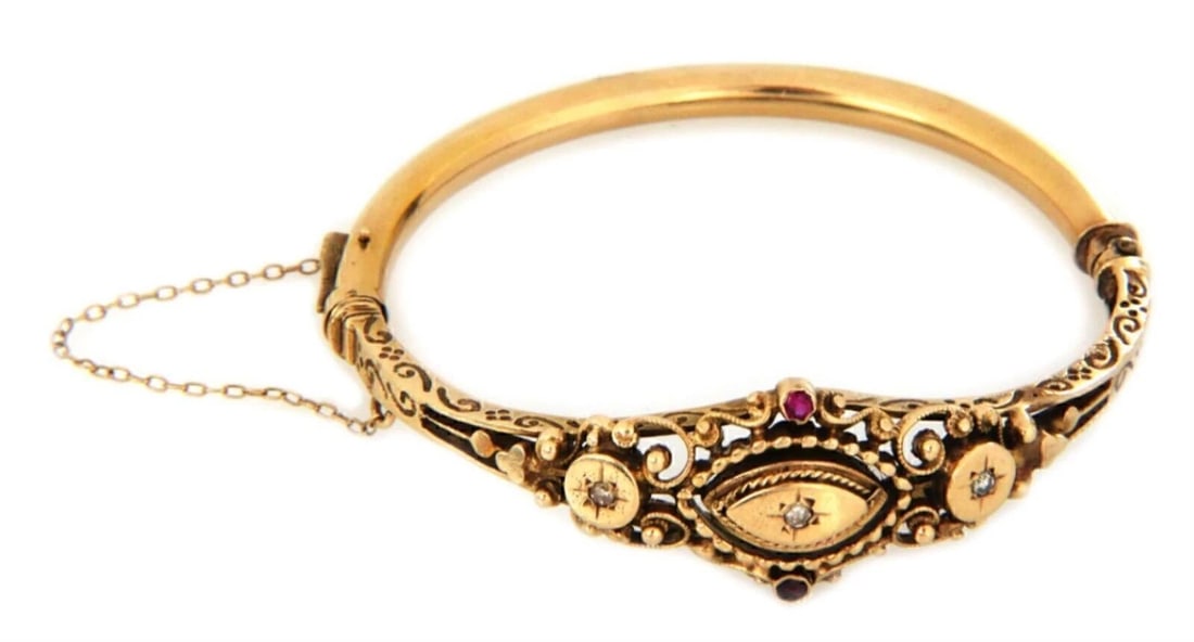 DIAMOND RUBY FANCY SCROLL FLORAL BANGLE BRACELET (1 of 3)