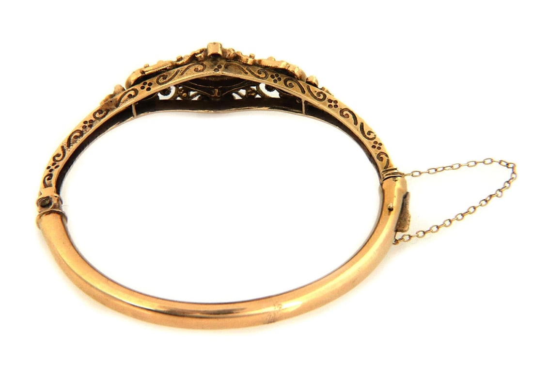 DIAMOND RUBY FANCY SCROLL FLORAL BANGLE BRACELET - 2