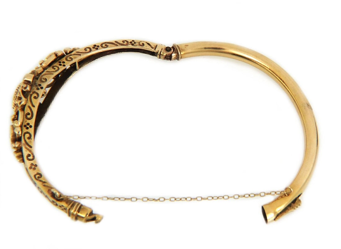 DIAMOND RUBY FANCY SCROLL FLORAL BANGLE BRACELET - 3