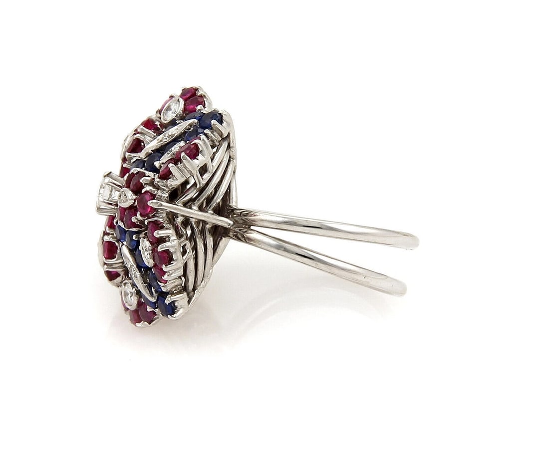DIAMOND RUBY SAPPHIRE 18K WHITE GOLD RING - 2