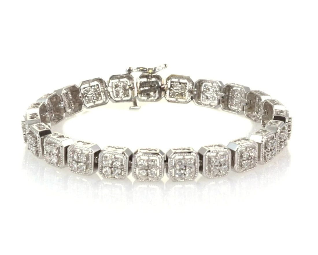 DIAMOND MILGRAIN 14K WHITE GOLD BRACELET (1 of 5)