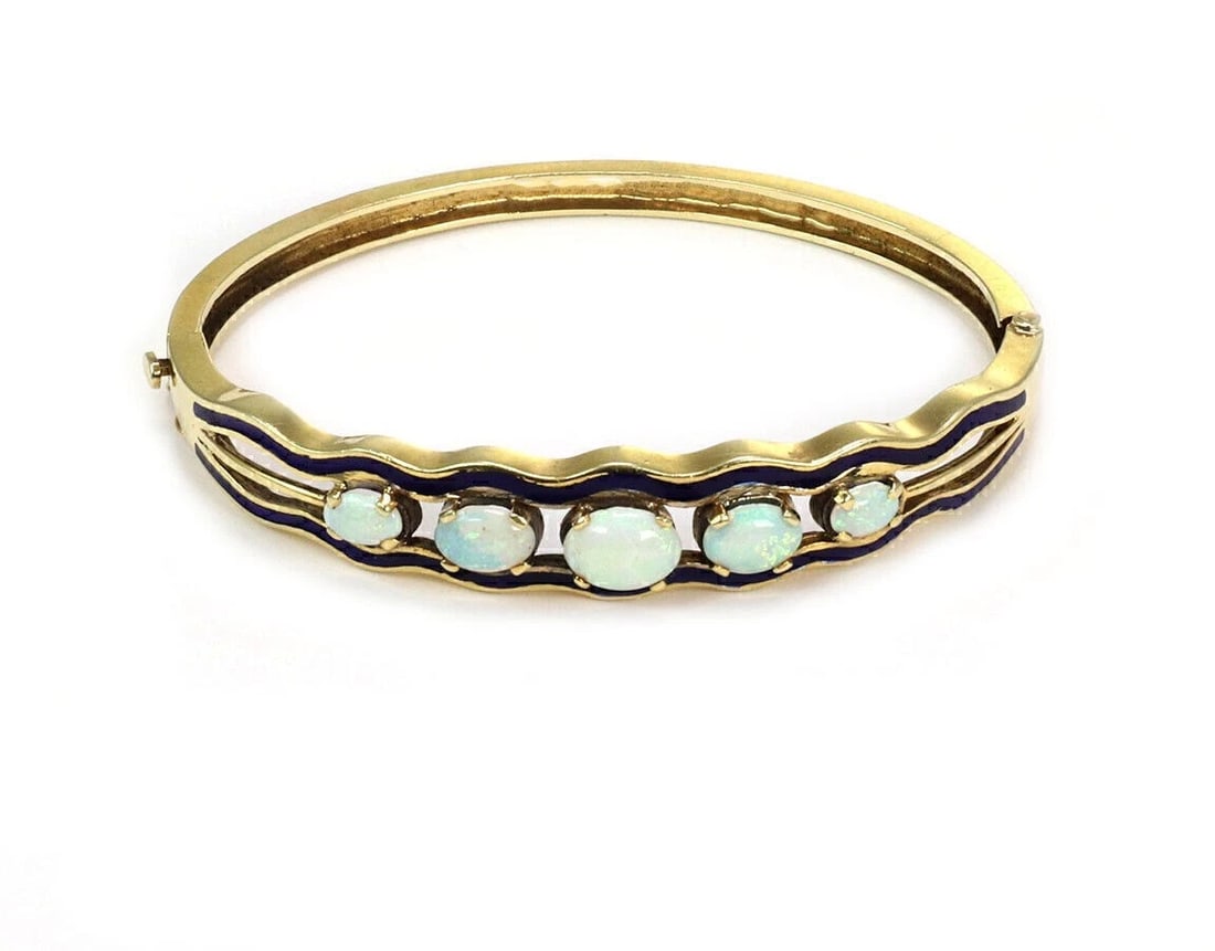 FIRE OPAL BLUE ENAMEL 14K YELLOW GOLD BRACELET (1 of 3)