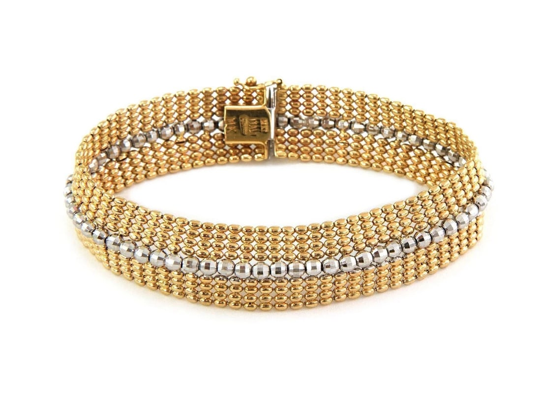 WIDE BEADED MESH 14K TWO-TONE GOLD BRACELET (1 of 3)