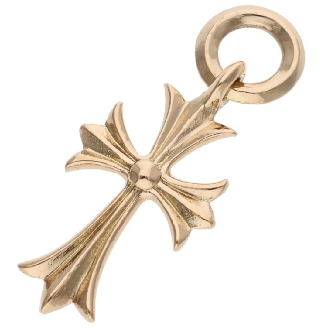 CHROME HEARTS TINY CH CROSS OLD CHARM GOLD NECKLACE TOP: Chrome Hearts TINY CH CROSS Old Charm Gold Necklace Top Brand: Chrome Hearts Type/Style: Necklace Material: 22K Yellow Gold Color: YG Size: vertical 3.8cm Accessories: None Accessories Not