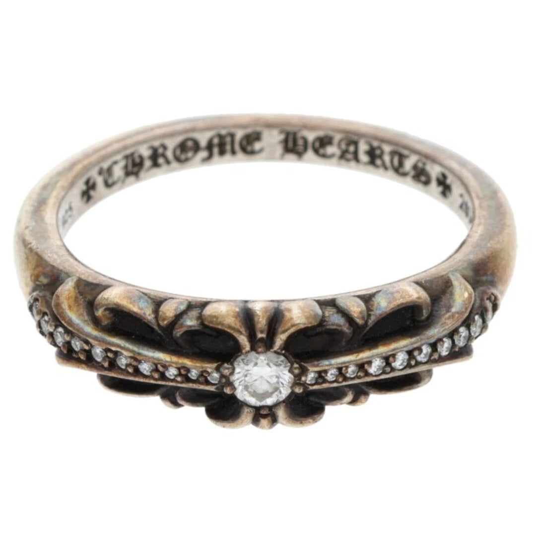 CHROME HEARTS BABY CLASSIC FLORAL CROSS PAVE DIAMOND SILVER RING: Chrome Hearts BABY Classic Floral Cross Pave Diamond Silver Ring Brand: Chrome Hearts Type/Style: Ring Material: 925 Silver Color: silver Size: US Size 22.5 Accessories: None Accessories Notice: When