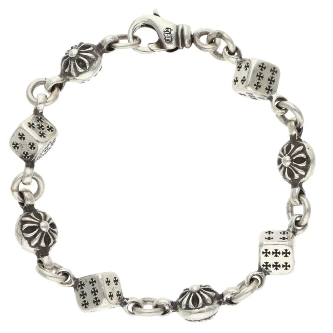 CHROME HEARTS DICE CROSSBALL SILVER BRACELET: Chrome Hearts DICE Crossball Silver Bracelet Brand: Chrome Hearts Type/Style: Others Material: 925 Silver Color: silver Size: total length 19cm Accessories: None Accessories Notice: When purchasing