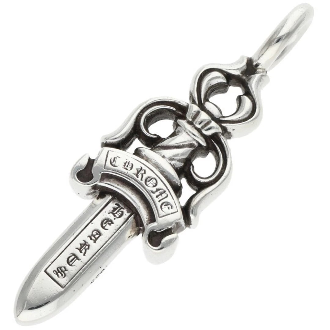CHROME HEARTS DOUBLE DAGGER PENDANT SILVER NECKLACE TOP: Chrome Hearts Double Dagger Pendant Silver Necklace Top Brand: Chrome Hearts Type/Style: Necklace Material: 925 Silver Color: silver Size: vertical 5.4cm Accessories: None Accessories Notice: When