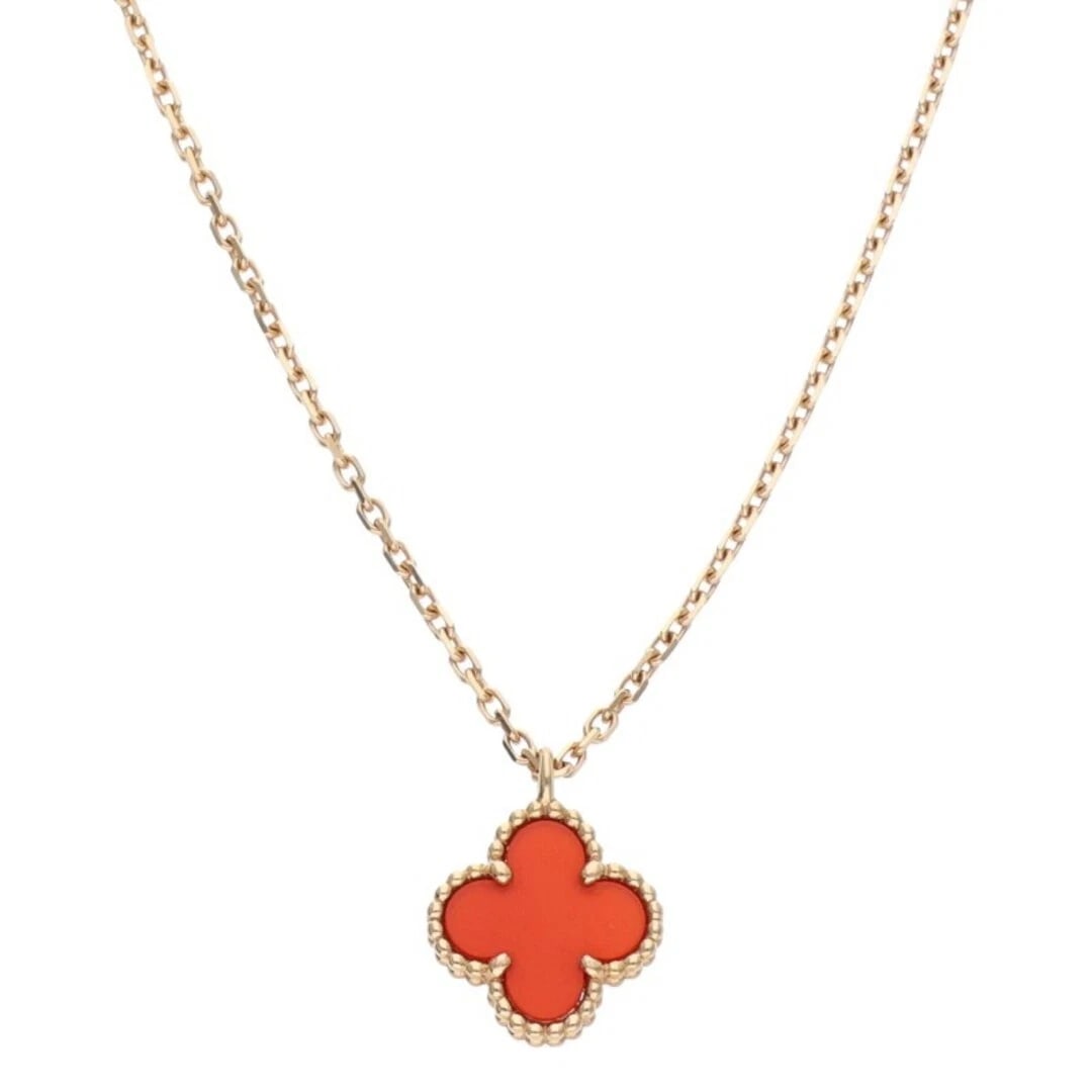 VAN CLEEF & ARPELS VANCLEEF SWEET ALHAMBRA NECKLACE: Van Cleef & Arpels VANCLEEF Sweet Alhambra Necklace Brand: VANCL Type/Style: Necklace Material: 18K YG Main Stone Carnelian Color: YG Size: vertical 1.2cm, chain length 40cm Accessories: None