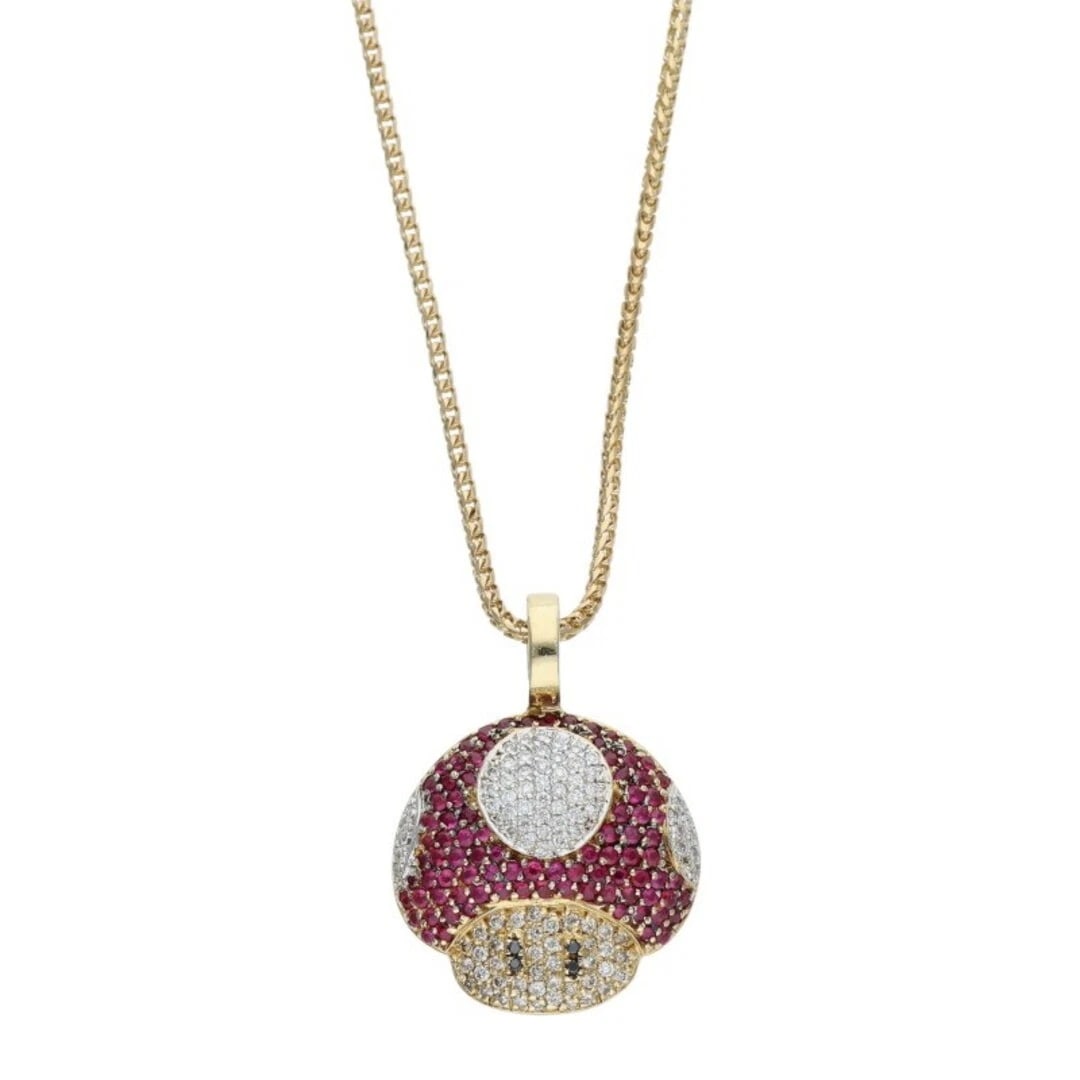 BIJUTERIE GONIN MUSHROOM MOTIF CUSTOM NECKLACE: Bijuterie Gonin Mushroom Motif Custom Necklace Brand: Bijou Type/Style: Necklace Material: 14K YG Color: YG Size: Top horizontal 1.9cm x vertical 2.6cm, chain length 60.5cm Accessories: None