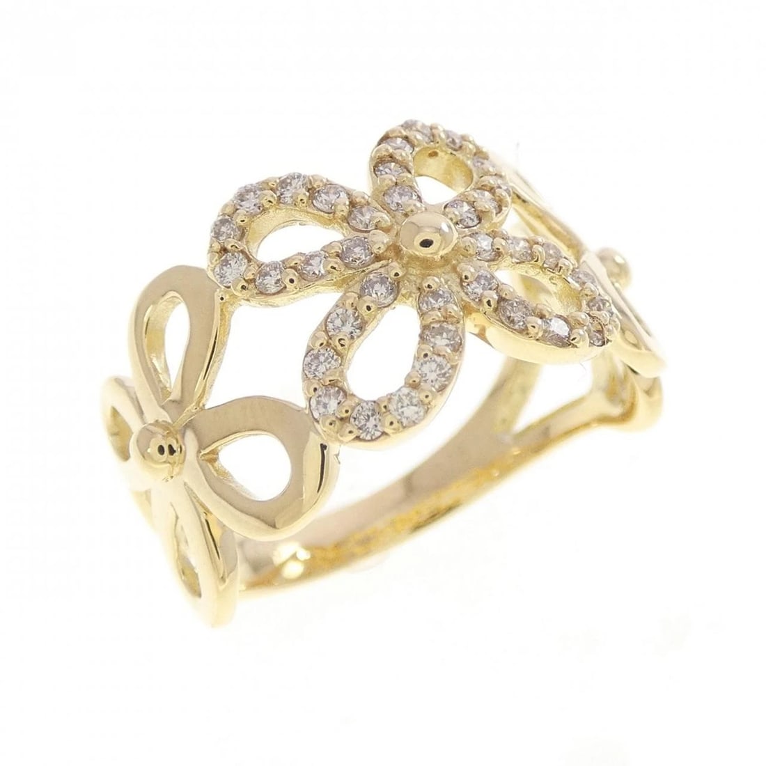 K18YG FLOWER DIAMOND RING: K18YG Flower Diamond Ring Brand: Unbranded Type/Style: Diamond Ring Material: K18 yellow gold Color: YG Size: US4 Accessories: None Accessories Notice: When purchasing pre-owned goods, please refer