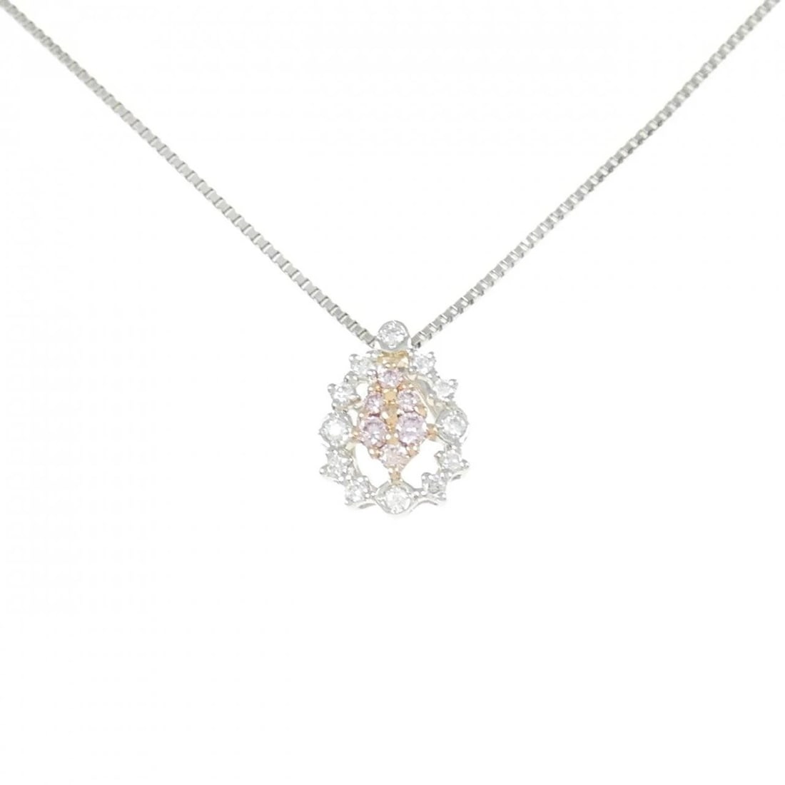 PT900/K18PG/PT850 PINK DIAMOND NECKLACE: PT900/K18PG/PT850 Pink Diamond Necklace Brand: Unbranded Type/Style: Pink Diamond Necklace Material: PT900/K18PG/PT850 Color: PG Size: Actual Size Pendant length approx. x width approx.: 10.0mmx7.5mm
