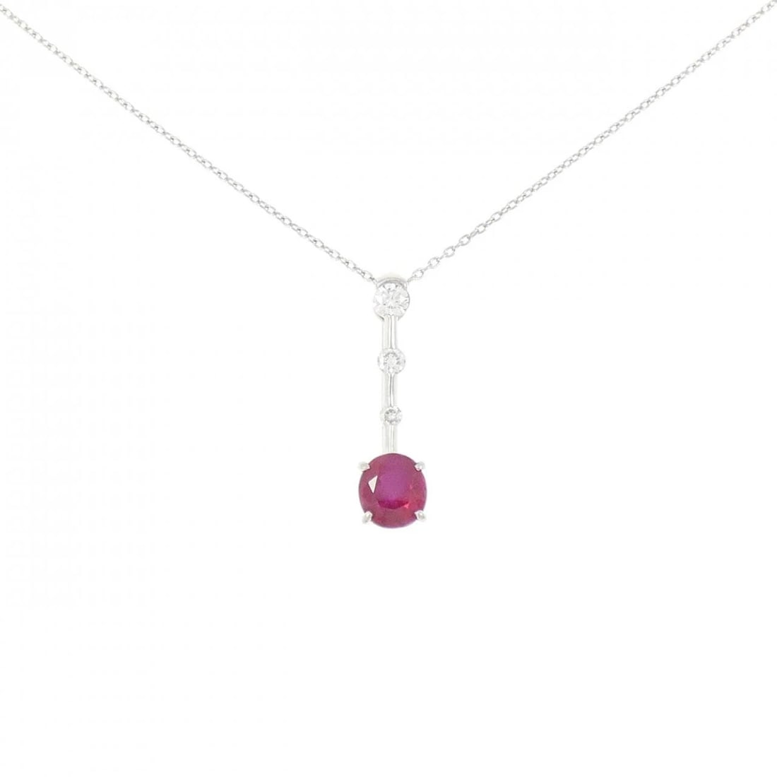 PT900/PT850 RUBY NECKLACE: PT900/PT850 Ruby Necklace Brand: Unbranded Type/Style: Ruby Necklace Material: PT900/PT850 Main Stone Ruby Color: Size: Actual Size Pendant length approx. x width approx.: 22.2mmx5.6mm Chain maximum