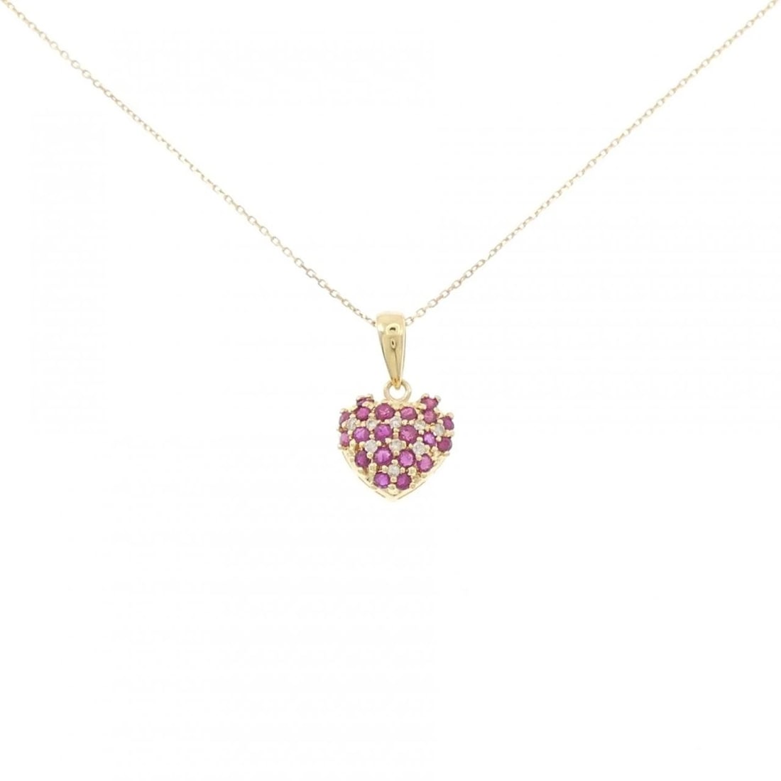 K18YG HEART RUBY NECKLACE: K18YG Heart Ruby Necklace Brand: Unbranded Type/Style: Ruby Necklace Material: K18YG Main Stone Ruby Color: YG Size: Actual Size Pendant length approx. x width approx.: 18.1mmx10.9mm Chain maximum