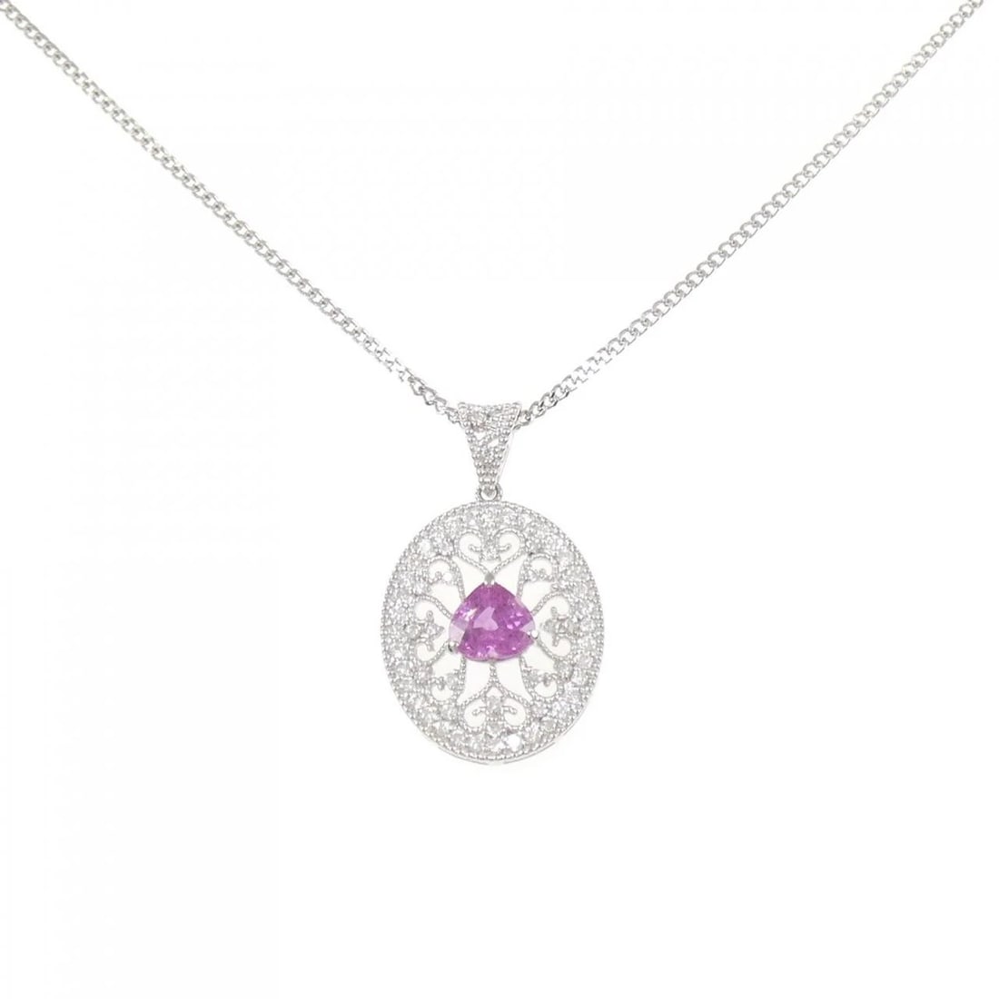 PT900/PT850 SAPPHIRE NECKLACE: PT900/PT850 Sapphire Necklace Brand: Unbranded Type/Style: Sapphire Necklace Material: PT900/PT850 Main Stone Sapphire Color: Size: Actual Size Pendant length approx. x width approx.: 33.3mmx20.2mm Ch