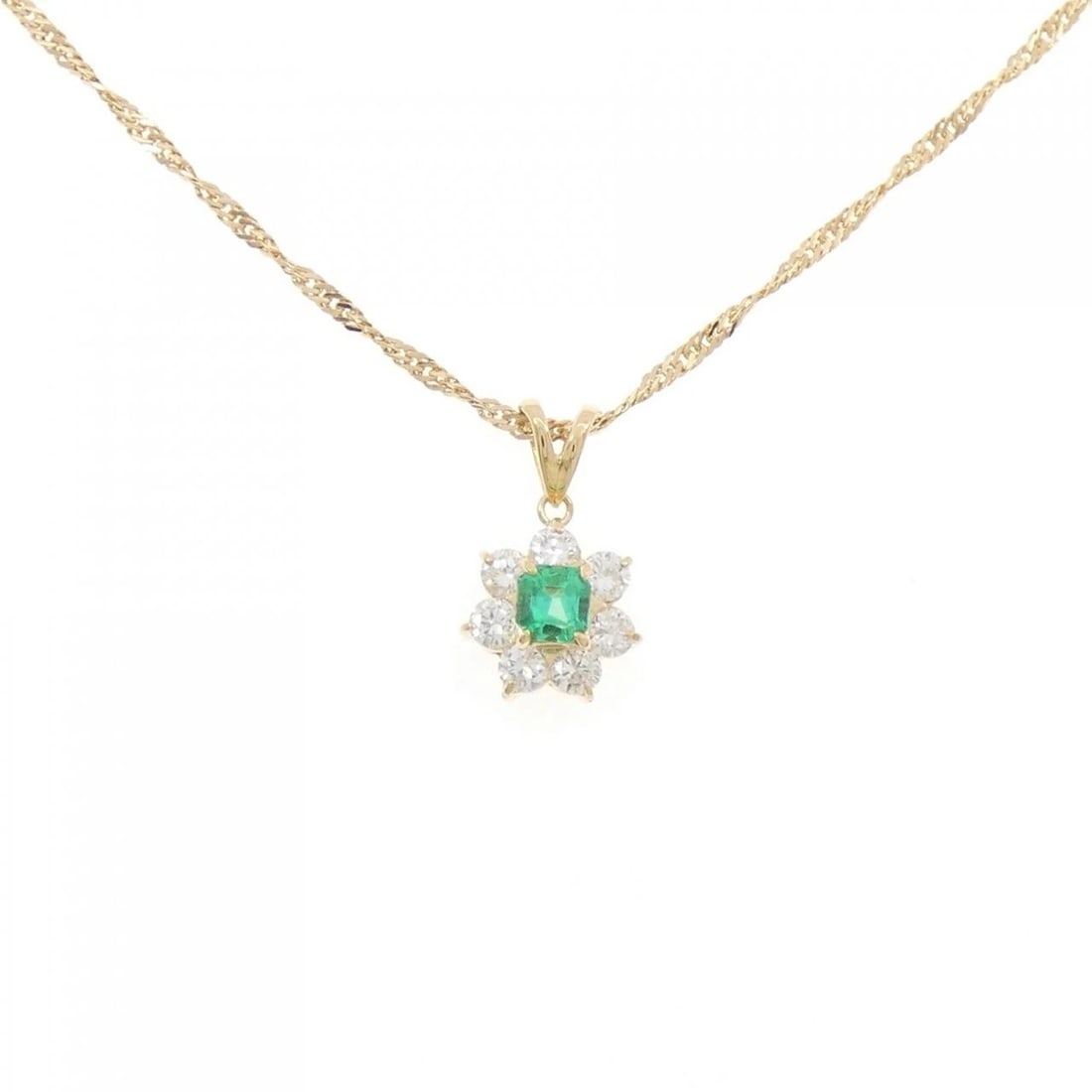18K YELLOW GOLD EMERALD NECKLACE: 18K Yellow Gold Emerald Necklace Brand: Unbranded Type/Style: Emerald Necklace Material: K18 yellow gold Main Stone Emerald Color: YG Size: Actual Size Pendant length approx. x width approx.:
