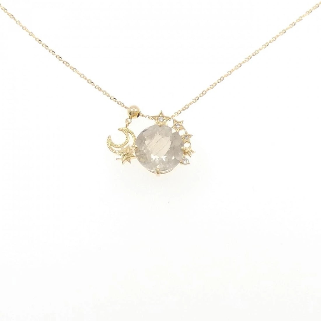 K18YG STAR X MOON RUTILE QUARTZ NECKLACE: K18YG Star x Moon Rutile Quartz Necklace Brand: Unbranded Type/Style: Rutile Quartz Necklace Material: K18YG Main Stone Rutile Quartz Color: YG Size: Actual Size Pendant length approx. x width