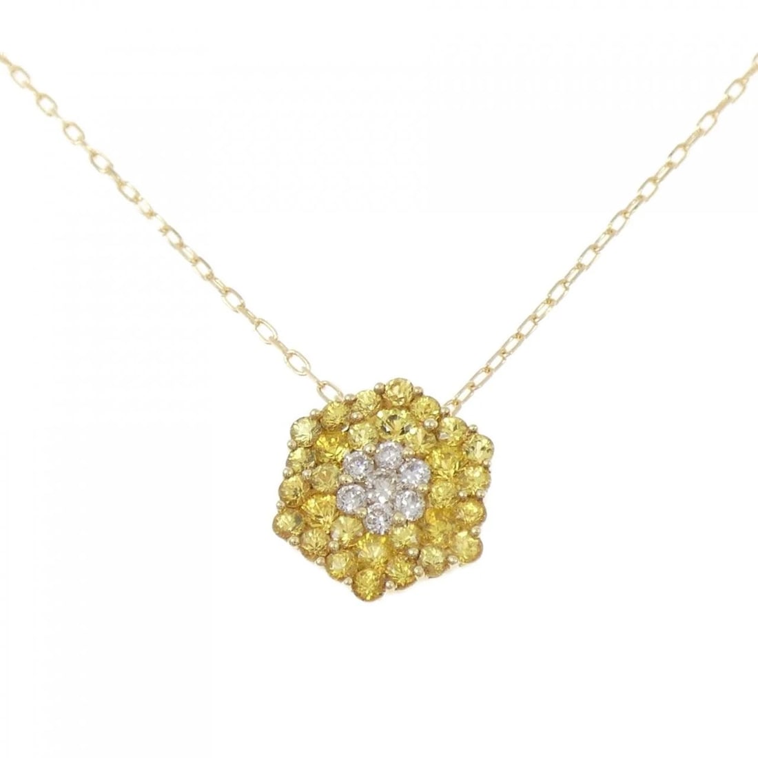 K18YG SAPPHIRE NECKLACE: K18YG Sapphire Necklace Brand: Unbranded Type/Style: Sapphire Necklace Material: K18YG Main Stone Sapphire Color: YG Size: Actual Size Pendant length approx. x width approx.: 11.4mmx10.0mm Chain
