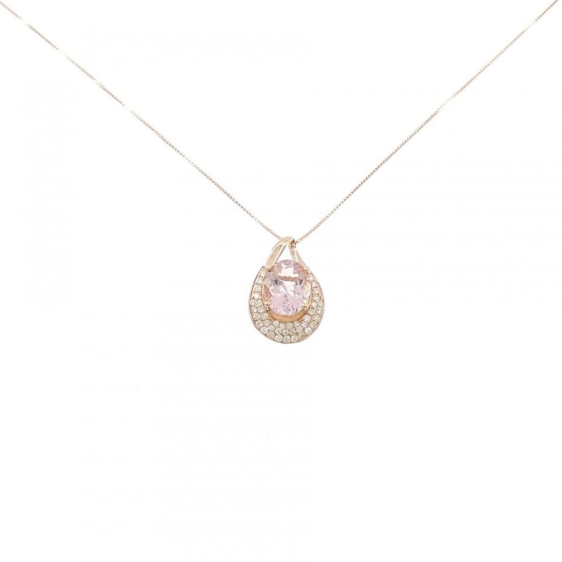 K18PG MORGANITE NECKLACE: K18PG Morganite Necklace Brand: Unbranded Type/Style: Morganite Necklace Material: K18PG Main Stone Morganite Color: PG Size: Actual Size Pendant length approx. x width approx.: 19.0mmx13.0mm Chain