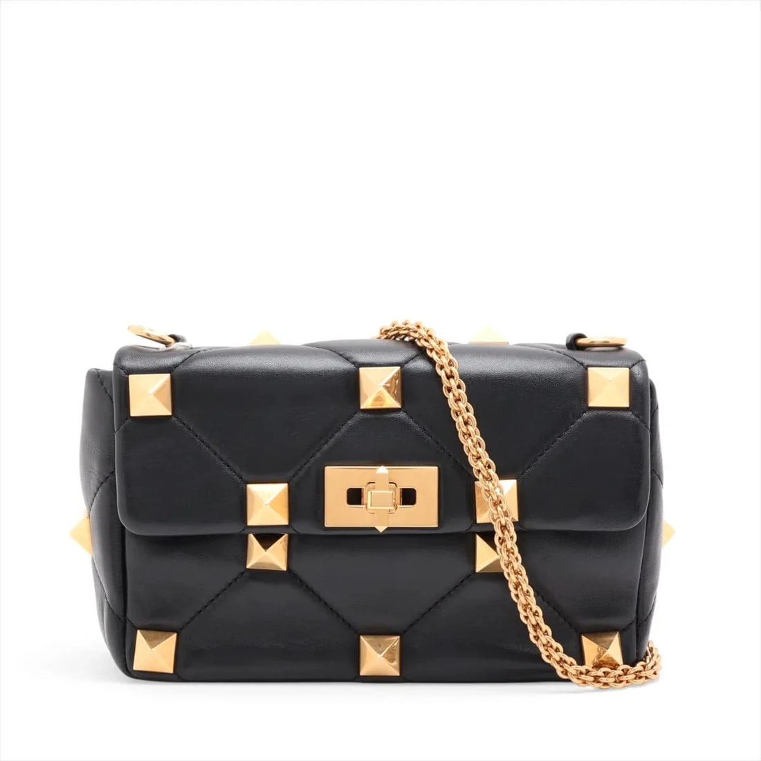 VALENTINO GARAVANI ROMAN STUDS LEATHER 2 WAY SHOULDER BAG: Valentino Garavani Roman studs Leather 2 Way Shoulder Bag Brand: Valentino Garavani Type/Style: Shoulder Bag Material: Leather Color: Black Size: Height:5.9inchLength:8.9inchDepth:2.8inch