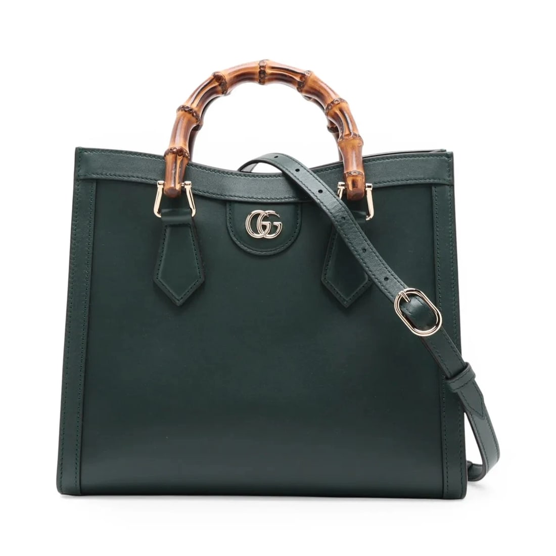 GUCCI BAMBOO DIANA LEATHER 2 WAY HANDBAG: Gucci Bamboo Diana Leather 2 Way Handbag Brand: Gucci Type/Style: Top Handle Bag Material: Leather Color: Green Size: Height:9.1inchLength:10.6inchDepth:4.3inch Accessories: None Accessori