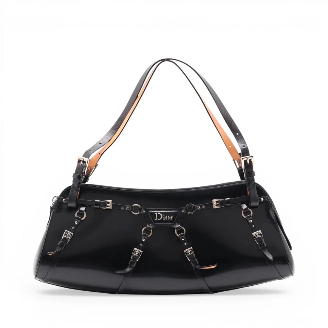 CHRISTIAN DIOR BONDAGE LEATHER SHOULDER BAG: Christian Dior bondage Leather Shoulder bag Brand: Christian Dior Type/Style: Shoulder Bag Material: Leather Color: Black Size: Height:6.5inchLength:15.0inchDepth:3.9inch Accessories: None