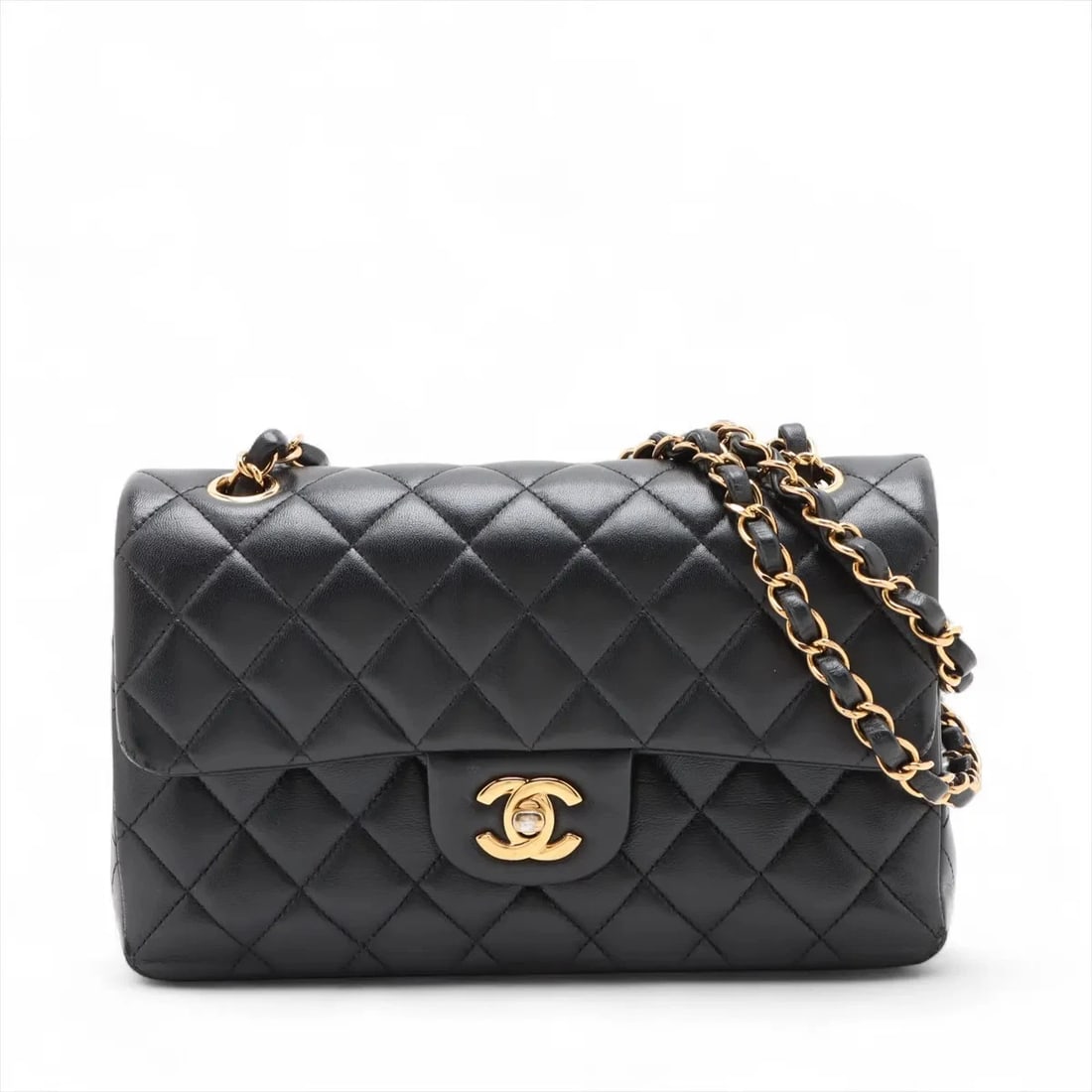 CHANEL MATELASSE DOUBLE CHAIN BAG: Chanel Matelasse Double Chain Bag Brand: Chanel Type/Style: Shoulder Bag Material: Lambskin Color: Black Size: Height:5.5inchLength:9.1inchDepth:2.4inch Accessories: None Accessories Notic