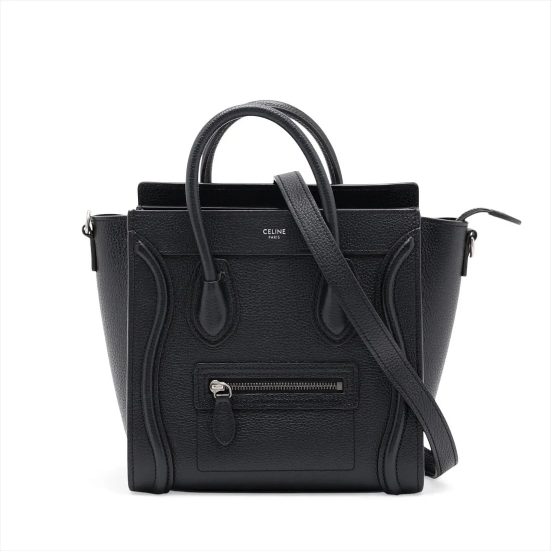 CELINE LUGGAGE NANO SHOPPER HANDBAG: Celine Luggage Nano shopper Handbag Brand: Celine Type/Style: Top Handle Bag Material: Leather Color: Black Size: Height:7.7inchLength:7.9inchDepth:3.9inch Accessories: None Accessories Notice: When