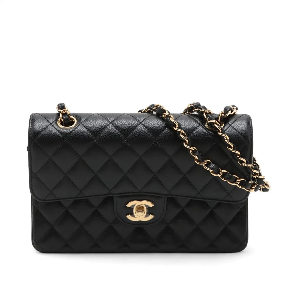 CHANEL MATELASSE DOUBLE CHAIN BAG: Chanel Matelasse Double Chain Bag Brand: Chanel Type/Style: Shoulder Bag Material: Caviar Skin Color: Black Size: Height:5.7inchLength:9.1inchDepth:2.4inch Accessories: None Accessories No