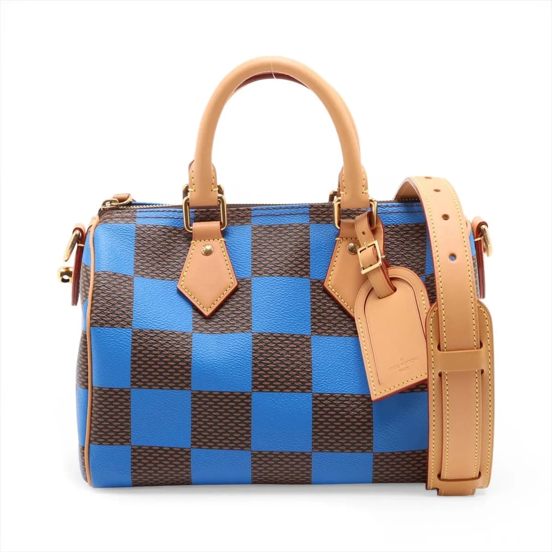 LOUIS VUITTON DAMIER POPP SPEEDY BANDOULIERE: Louis Vuitton Damier Popp Speedy Bandouliere Brand: Louis Vuitton Type/Style: Top Handle Bag Material: None Color: Blue Size: Height:7.1inchLength:10.4inchDepth:5.9inch Accessories: None A