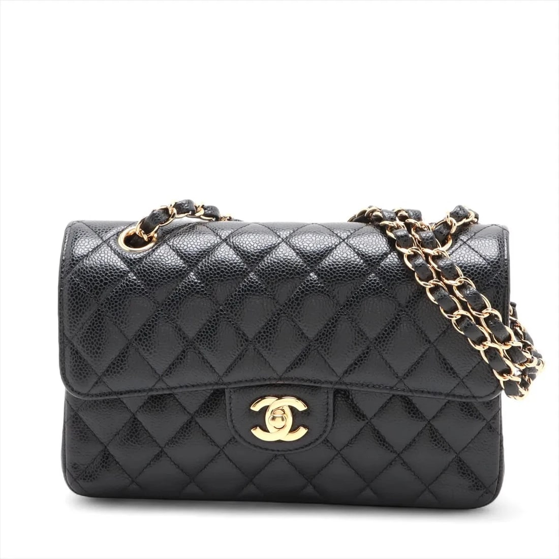 CHANEL MATELASSE DOUBLE CHAIN BAG: Chanel Matelasse Double Chain Bag Brand: Chanel Type/Style: Shoulder Bag Material: Caviar Skin Color: Black Size: Height:5.7inchLength:9.1inchDepth:2.6inch Accessories: None Accessories No