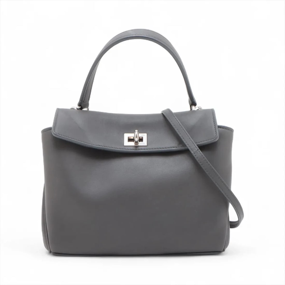BALENCIAGA RODEO LEATHER 2 WAY HANDBAG: Balenciaga Rodeo Leather 2 Way Handbag Brand: Balenciaga Type/Style: Top Handle Bag Material: Leather Color: Gray Size: Height:7.1inchLength:8.7inchDepth:3.5inch Accessories: None Accessories Notice: