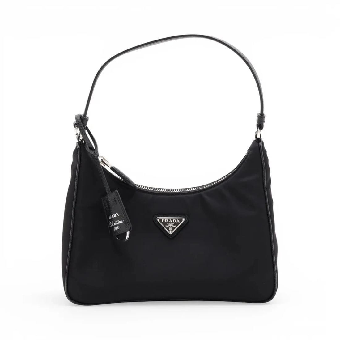 PRADA TESSUTO NYLON & LEATHER SHOULDER BAG: Prada Tessuto Nylon & Leather Shoulder bag Brand: Prada Type/Style: Shoulder Bag Material: Nylon & Leather Color: Black Size: Height:6.9inchLength:8.7inchDepth:2.4inch Accessories: None Ac
