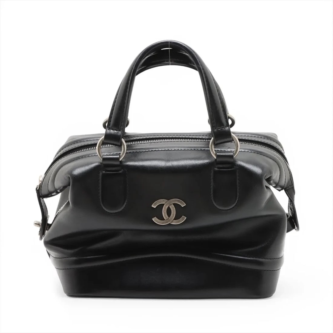CHANEL COCO MARK LEATHER HAND BAG: Chanel Coco Mark Leather Hand bag Brand: Chanel Type/Style: Top Handle Bag Material: Leather Color: Black Size: Height:7.1inchLength:9.8inchDepth:6.7inch Accessories: None Accessories Noti