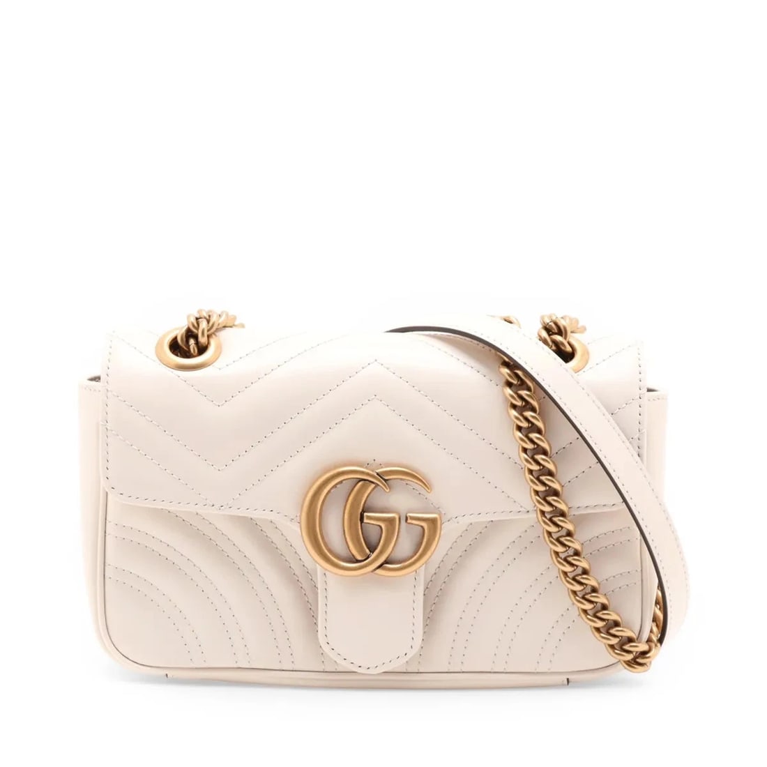 GUCCI GG MARMONT LEATHER CHAIN SHOULDER BAG: Gucci GG Marmont Leather Chain Shoulder Bag Brand: Gucci Type/Style: Shoulder Bag Material: Leather Color: Beige Size: Height:5.5inchLength:8.5inchDepth:2.4inch Accessories: None Accessori