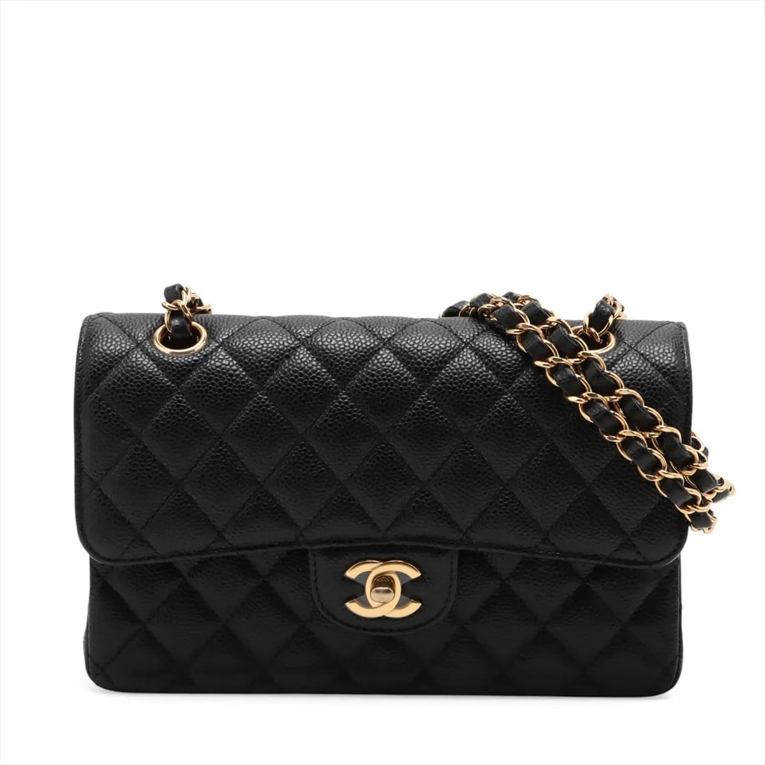 CHANEL MATELASSE DOUBLE CHAIN BAG: Chanel Matelasse Double Chain Bag Brand: Chanel Type/Style: Shoulder Bag Material: Caviar Skin Color: Black Size: Height:5.7inchLength:9.1inchDepth:2.4inch Accessories: None Accessories No