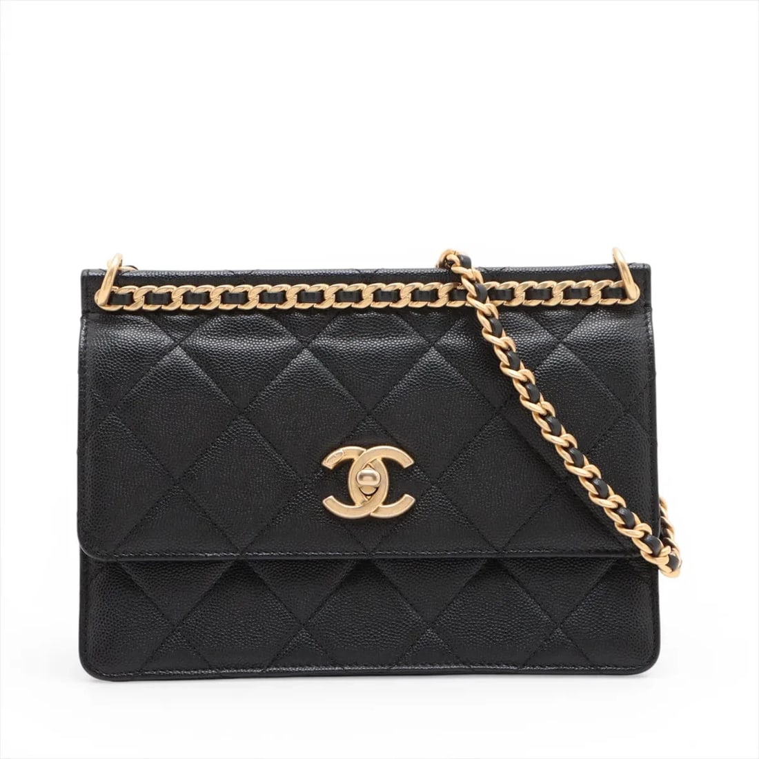 CHANEL MATELASSE CAVIAR SKIN CHAIN SHOULDER BAG: Chanel Matelasse Caviar Skin Chain Shoulder Bag Brand: Chanel Type/Style: Shoulder Bag Material: Caviar Skin Color: Black Size: Height:5.9inchLength:8.3inchDepth:2.6inch Accessories: None
