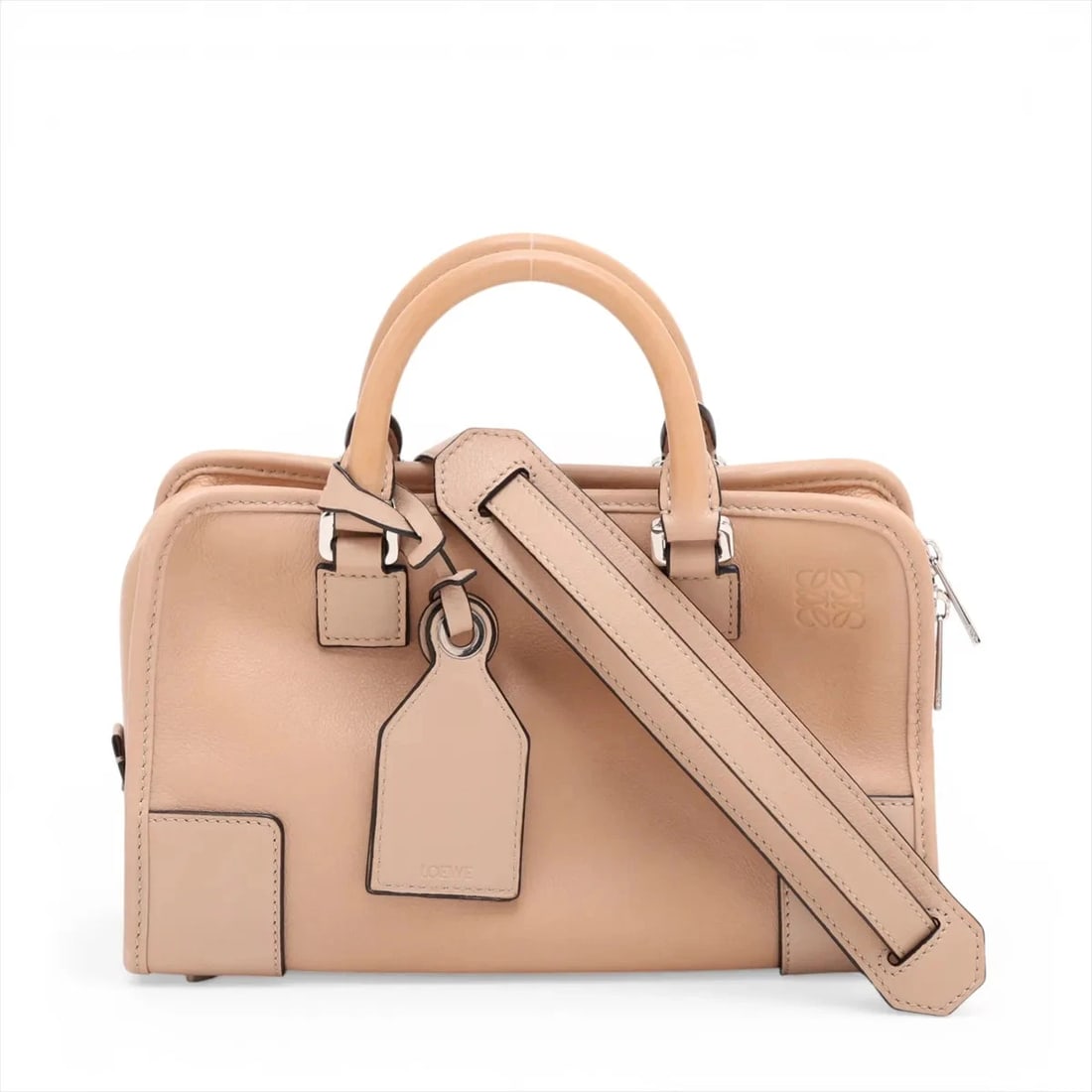 LOEWE AMASONA 23 LEATHER 2 WAY HANDBAG: Loewe Amasona 23 Leather 2 Way Handbag Brand: Loewe Type/Style: Top Handle Bag Material: Leather Color: Beige Size: Height:5.5inchLength:9.3inchDepth:3.9inch Accessories: None Accessories
