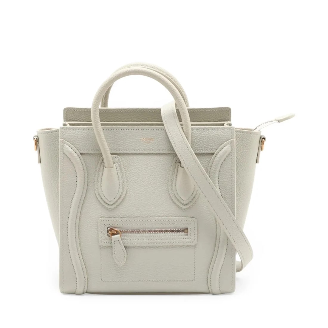 CELINE LUGGAGE NANO SHOPPER LEATHER 2 WAY HANDBAG: Celine Luggage Nano shopper Leather 2 Way Handbag Brand: Celine Type/Style: Top Handle Bag Material: Leather Color: Green Size: Height:8.3inchLength:7.9inchDepth:3.9inch Accessories: None Accessories